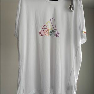 Adidas White Tee with Multicolor Logo